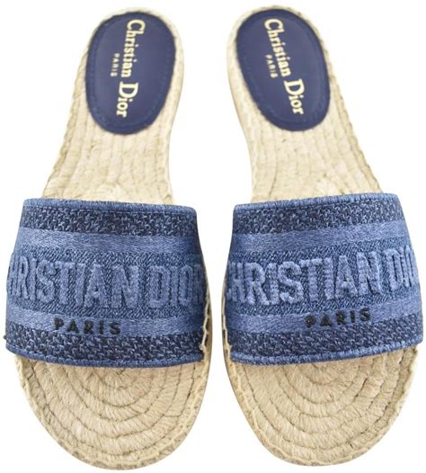 Dior Granville Slide Blue Denim Embroidered Cotton 